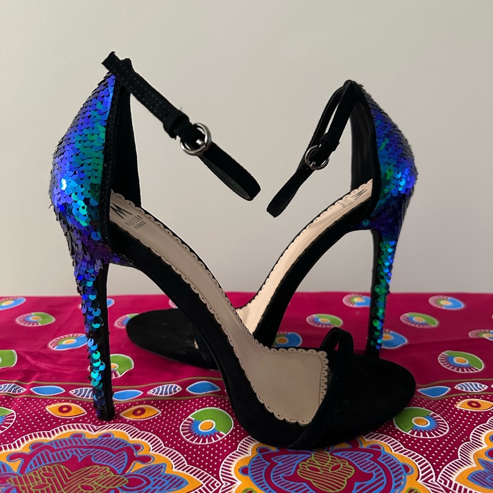 Sequin Stiletto Heels - Black and Blue